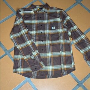 Carhartt Men's Brown and Tan Plaid Shirt